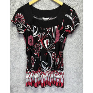 Speechless‎ Women Small Short Sleeve Top Black Pink Floral Y2K 90's Career